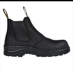 Skechers Workshire Jannit Black Comp Toe Leather Slip Resistant Boots Women US 9
